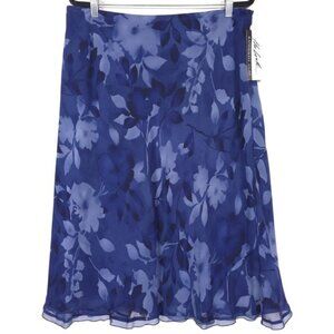 The Look RANDOLPH‎ DUKE Midi Skirt 100% SILK Size 18W Blue Floral Vintage